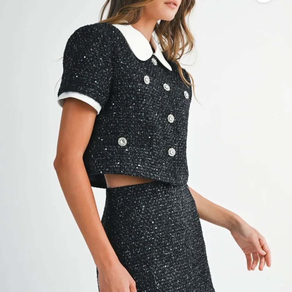 Mable/Anthropologie  GABY SEQUIN TWEED SHORT JACKET AND SKIRT SET - Picture 6 of 9